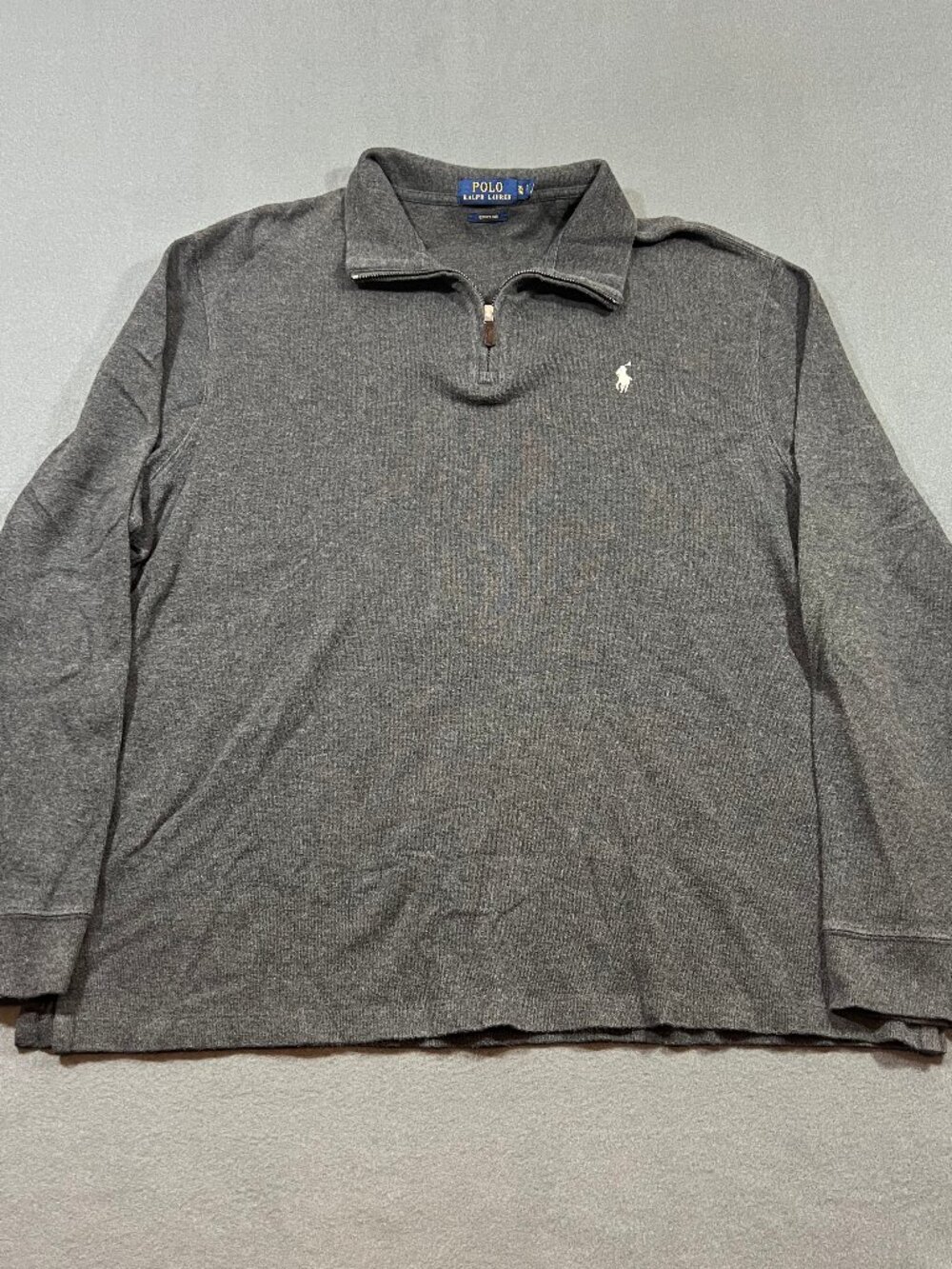 Polo Ralph Lauren Quarter Zip Sweater XL Gray Estate Rib Knit Pullover Pony Logo